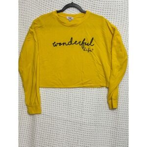 Cali Baby Womens Yellow Long Sleeve Crop Top Wonderful Life Graphic Medium